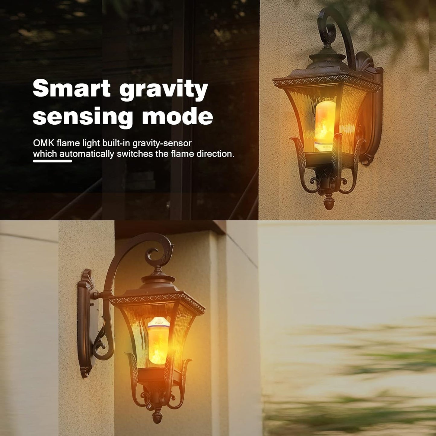 OMK Christmas Decorations Flame Light Bulbs, LED【Upgraded 2 Pack 】 4 Types Lighting Flickering Decorative Lamps for Porch, Yard, Party, Indoor, Outdoor Christmas Gifts