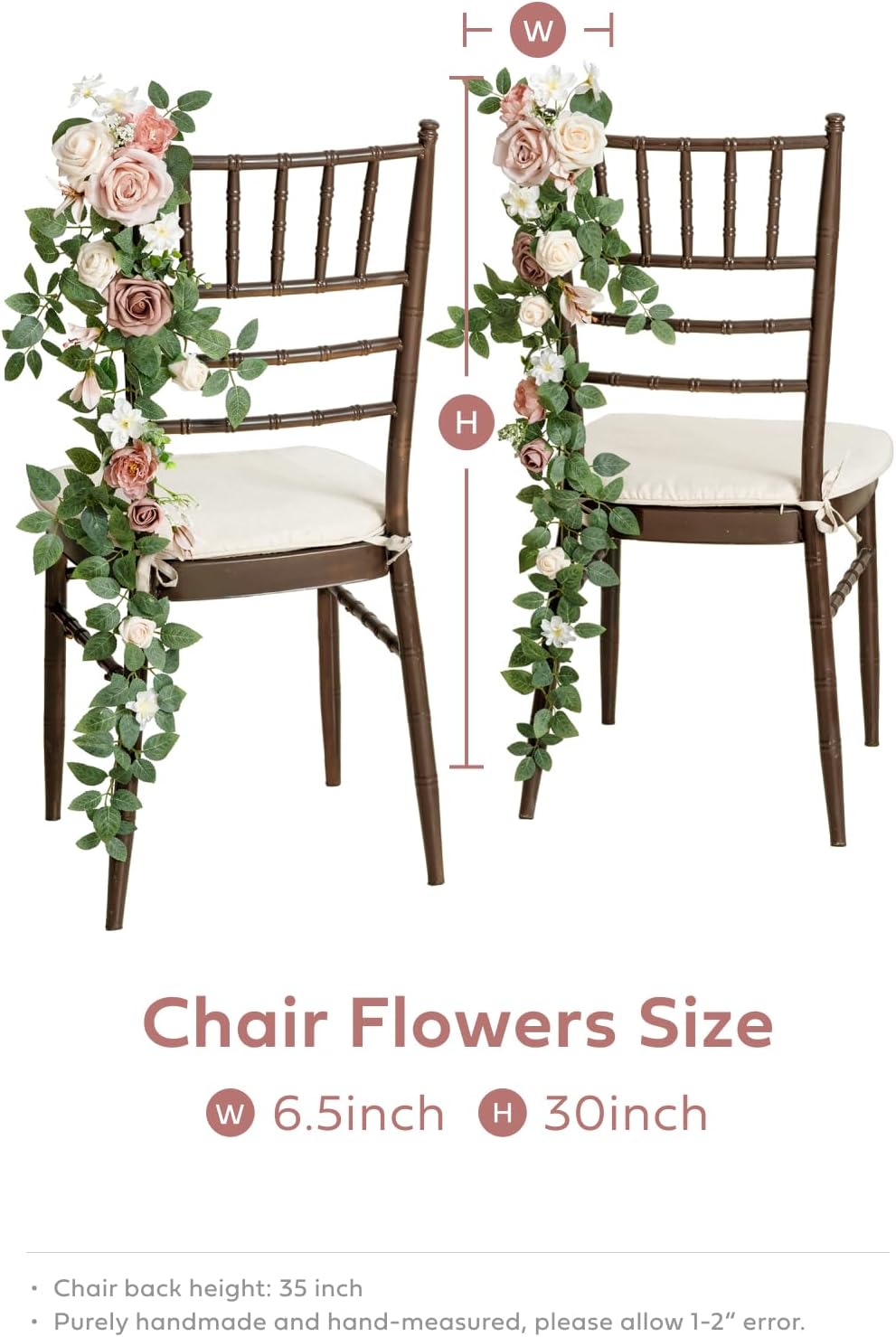 Ling's Moment 10pcs Wedding Chair Decorations Aisle Floral Swag Artificial Pew Flowers Hanging Garland Pink Blush & Cream For Ceremony Reception Church Rose Floral Faux Arrangement Party Outdoor Decor