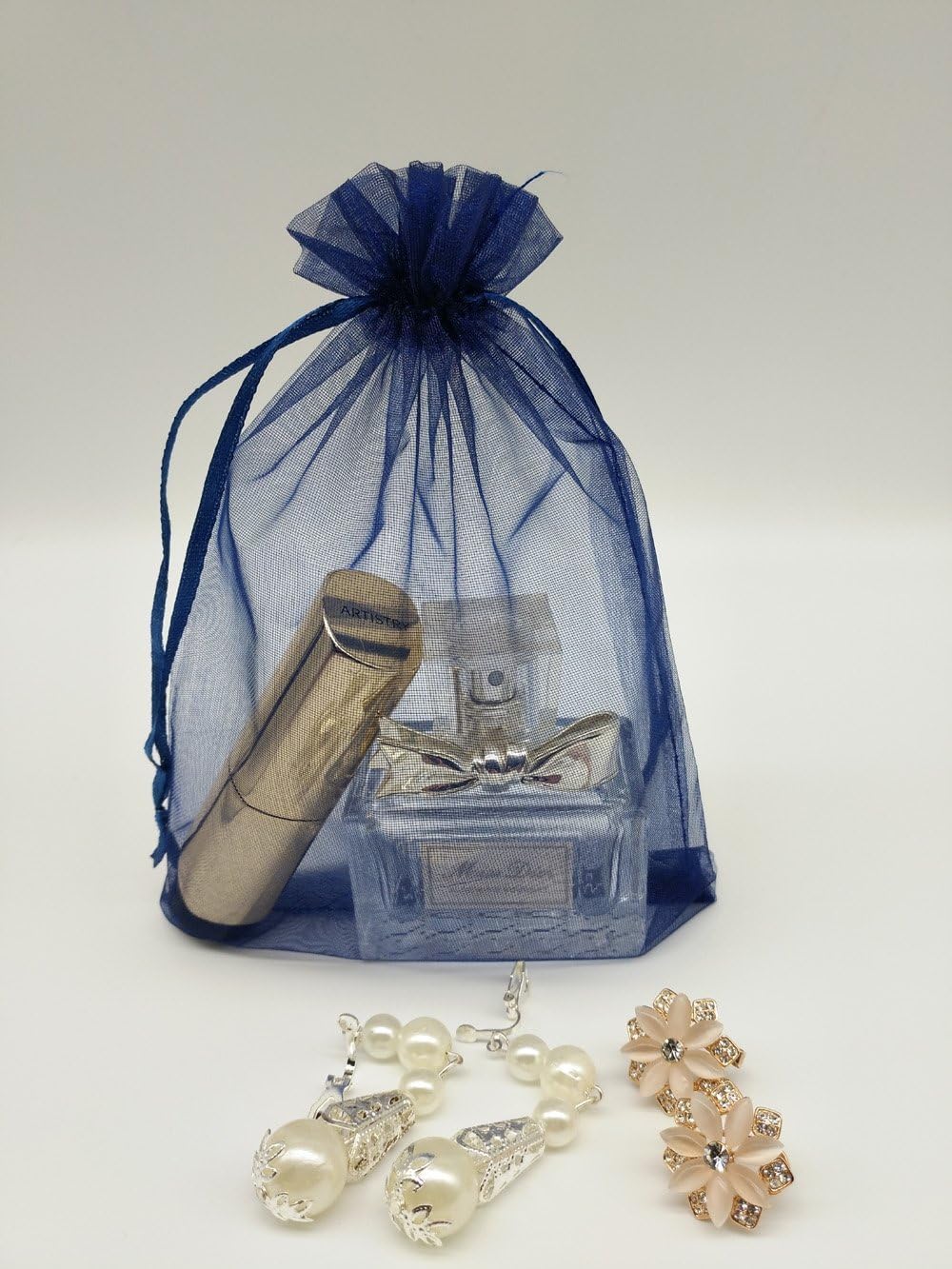 Wudygirl 100PCS Organza Bags 5X7 inch Navy Blue with Drawstring Jewelry Pouch Favor Wedding Favor Bags(Navy Blue 5x7'')