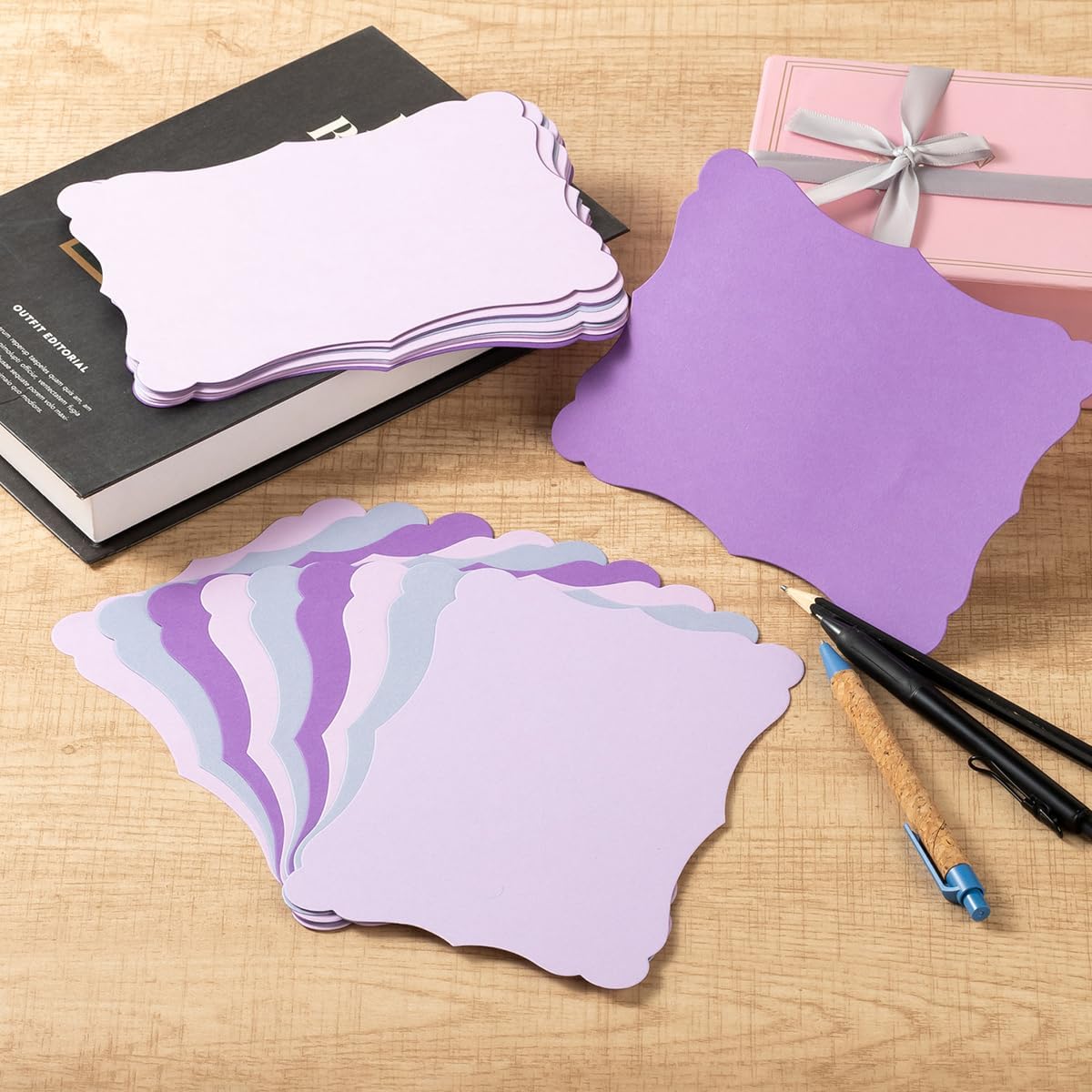 50 Pack Blank Kraft Cards Cardstock Thick Paper Brown Greeting Cards for DIY Gift Card Menus, Baby Shower and Wedding Invitations (Purple, 5 Colors, 4x6IN)