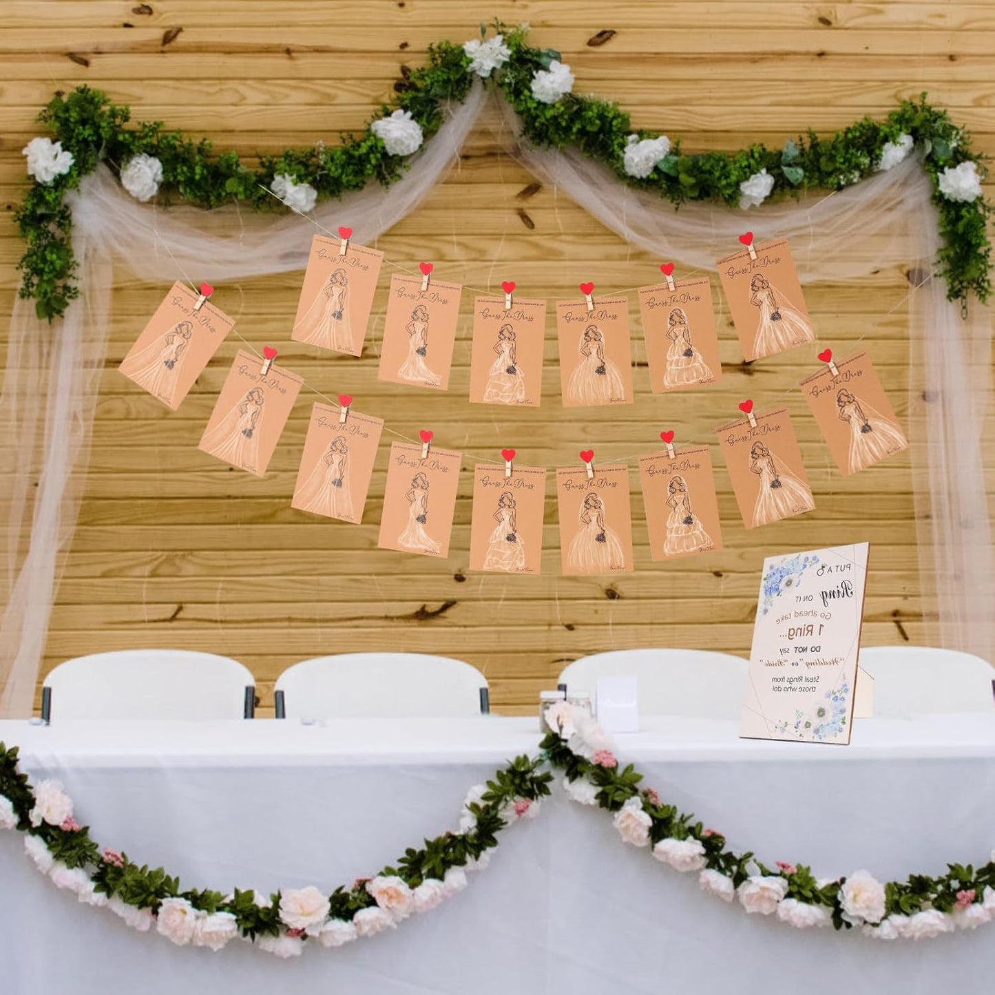 30 Set Bridal Shower Games for guests, Guess the Dress and Ring Wedding Shower Games for Guests with Wooden Put A Ring on It Sign,Red Heart Wooden Clip Wedding Party Supplies Games Ideas