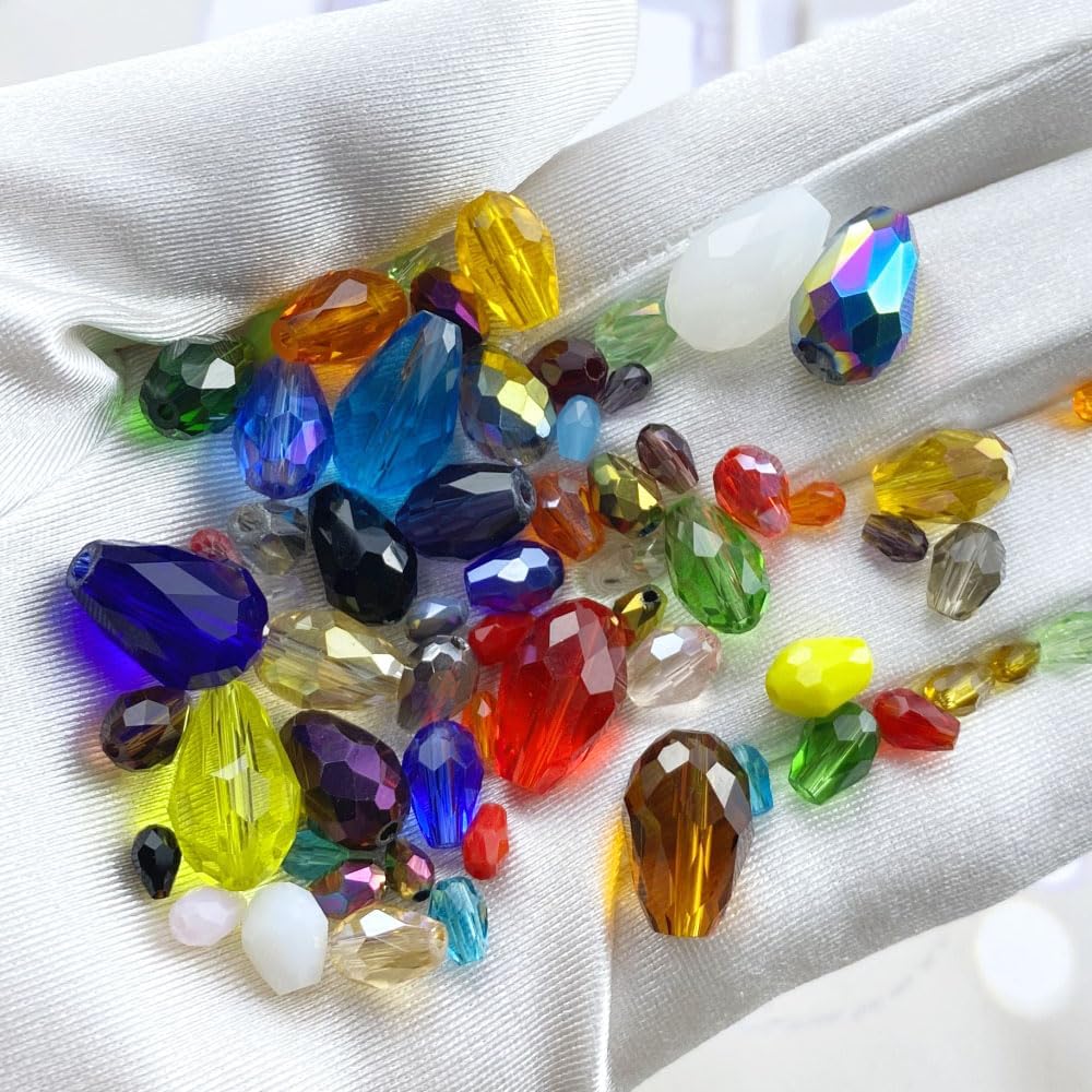 70pcs 8x12mm Teardrop Crystal Glass Beads Vertical Hole Faceted Loose Spacer Beads for DIY Craft Jewelry Making Necklace Bracelet Earring Wind Chimes(Black Series)