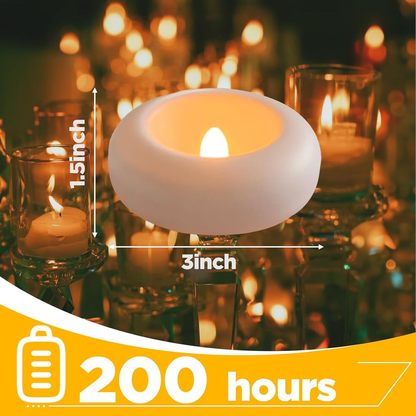 24 Pack 3” Flameless LED Floating Candles, Water-Activated Battery Operated Floating Candle with180+ Hours Runtime for Cylindrical Vase, Pool, Fountain - Ideal for Wedding, Party Decoration