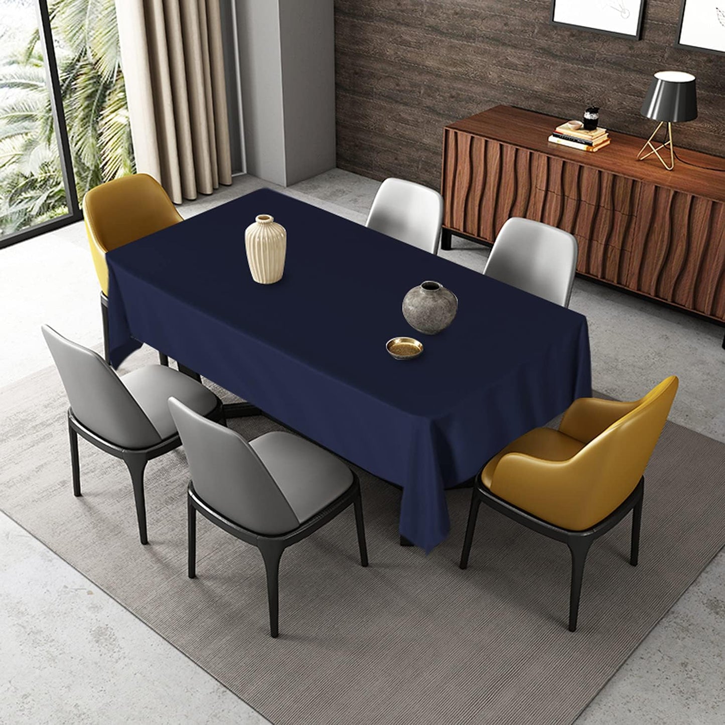 Fitable Rectangle Tablecloth Stain and Wrinkle Resistant Washable Polyester Table Cloth for Buffet Parties and Camping (60x84 inch, Navy Blue)