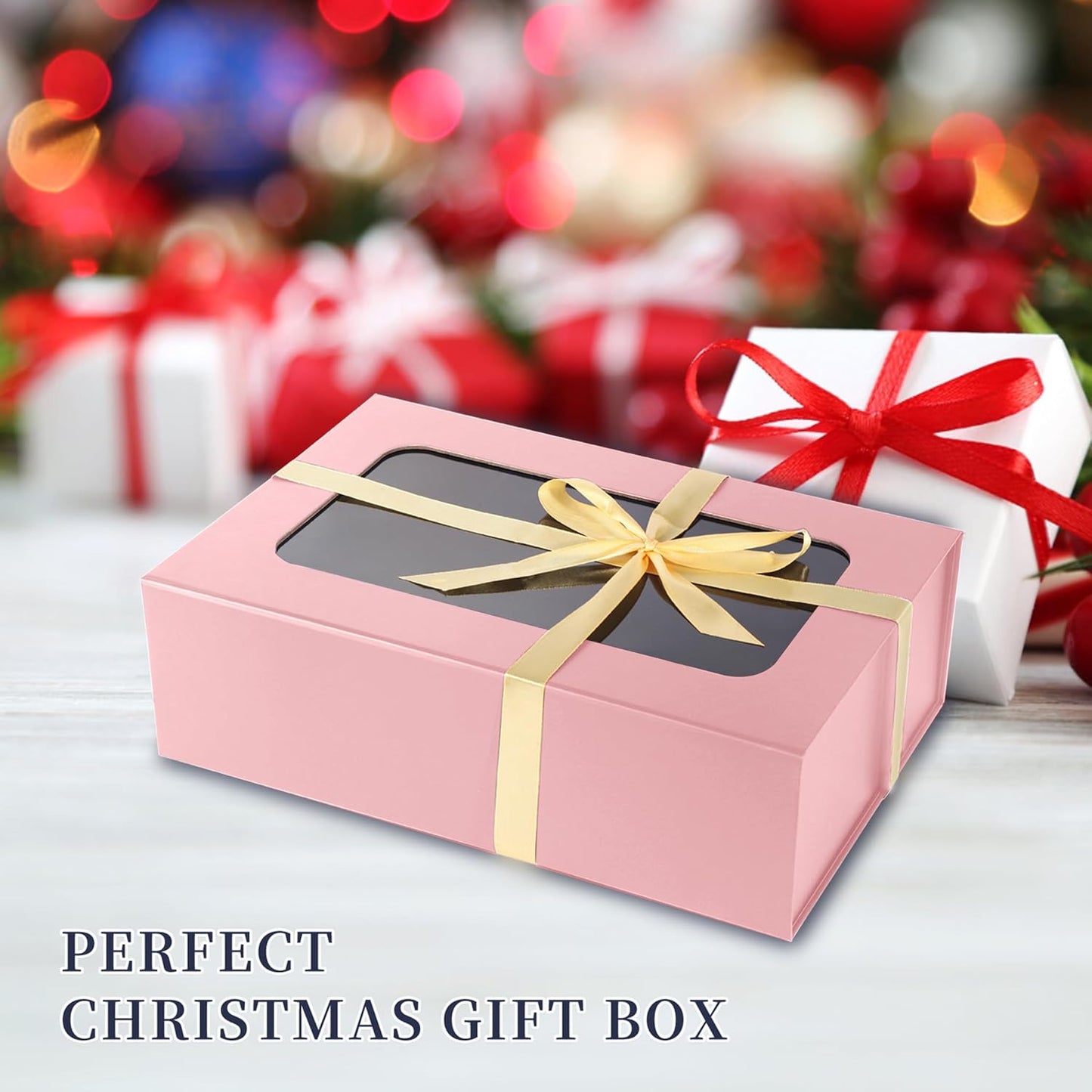TIACABO Pink Large Gift Box with Window, 13.5"x9"x4.3" Bridesmaid Boxe for Gifts Giving,Birthday Gift Boxes with Magnetic,Closure Lid Gifts Box for Presents,Cute Boxe,Luxury for Gift Packaging