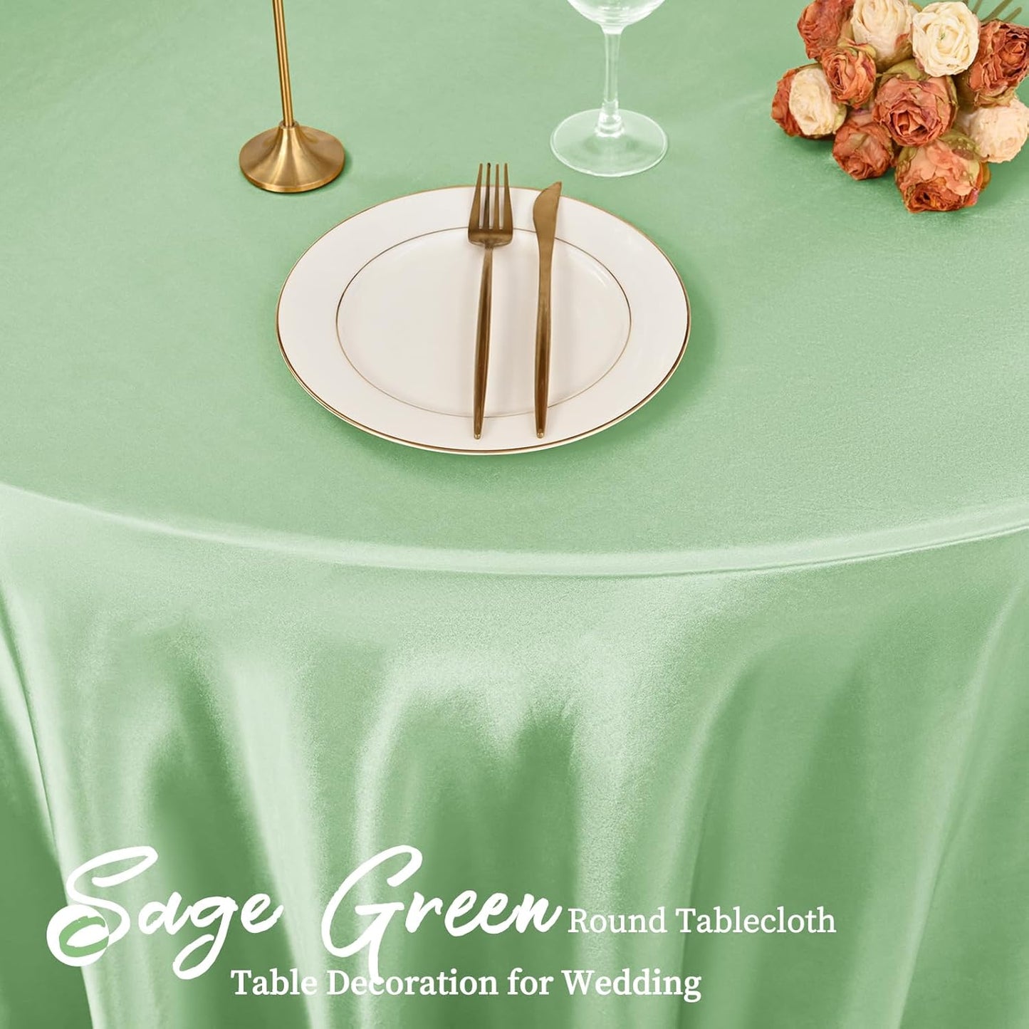 fani 12 Pack 108 Inch Sage Green Satin Tablecloth - Silky Round Tablecloth Overlay Smooth Fabric Table Cover, Bright Table Decoration for Wedding Party Banquet Events Restaurant Kitchen Dining