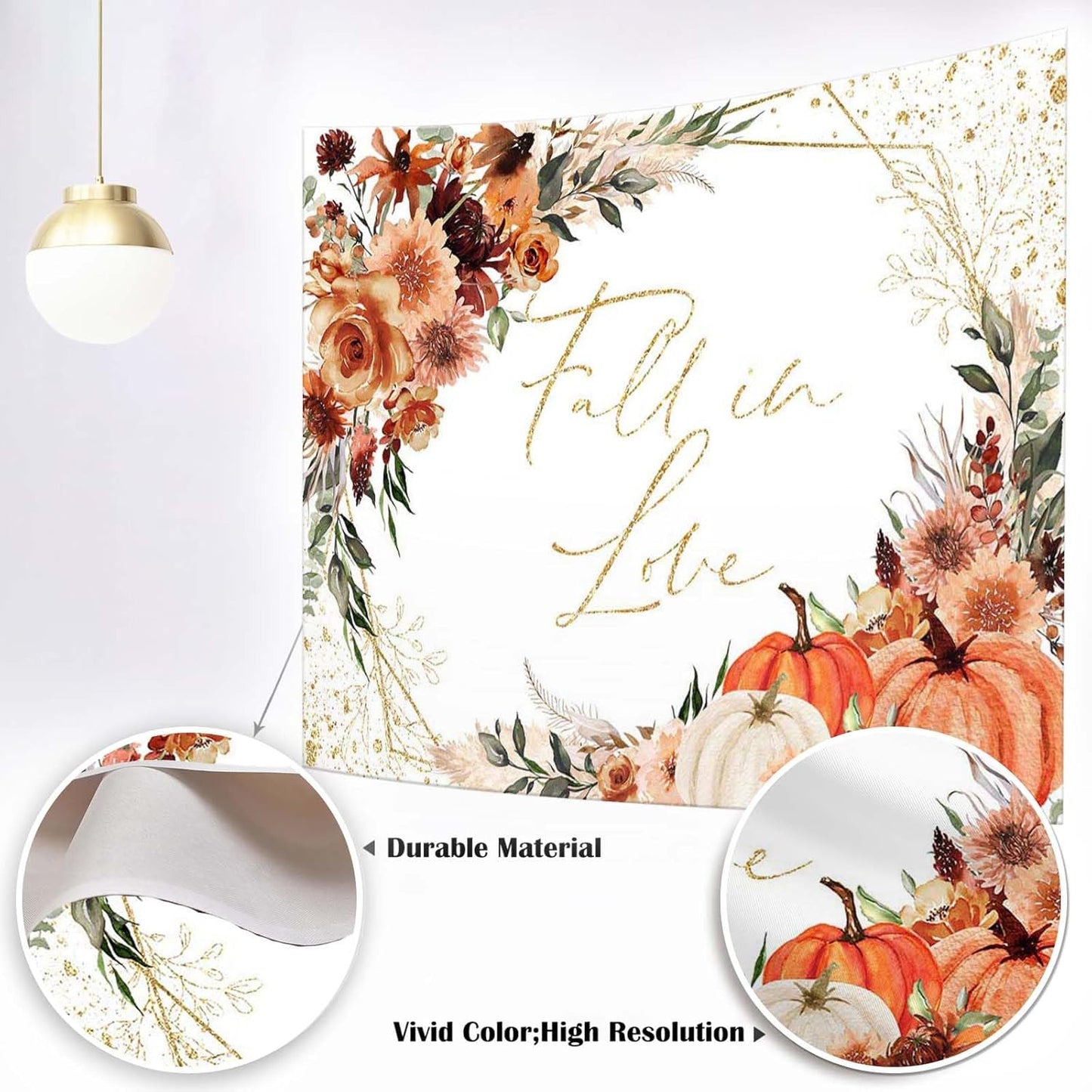 Mocsicka Fall in Love Bridal Shower Backdrop Boho Autumn Leaves Pumpkin Bride Shower Background Terracotta Flower Pampas Grass Wedding Party Banner Decoration (White, 8x6ft(96''x72''))