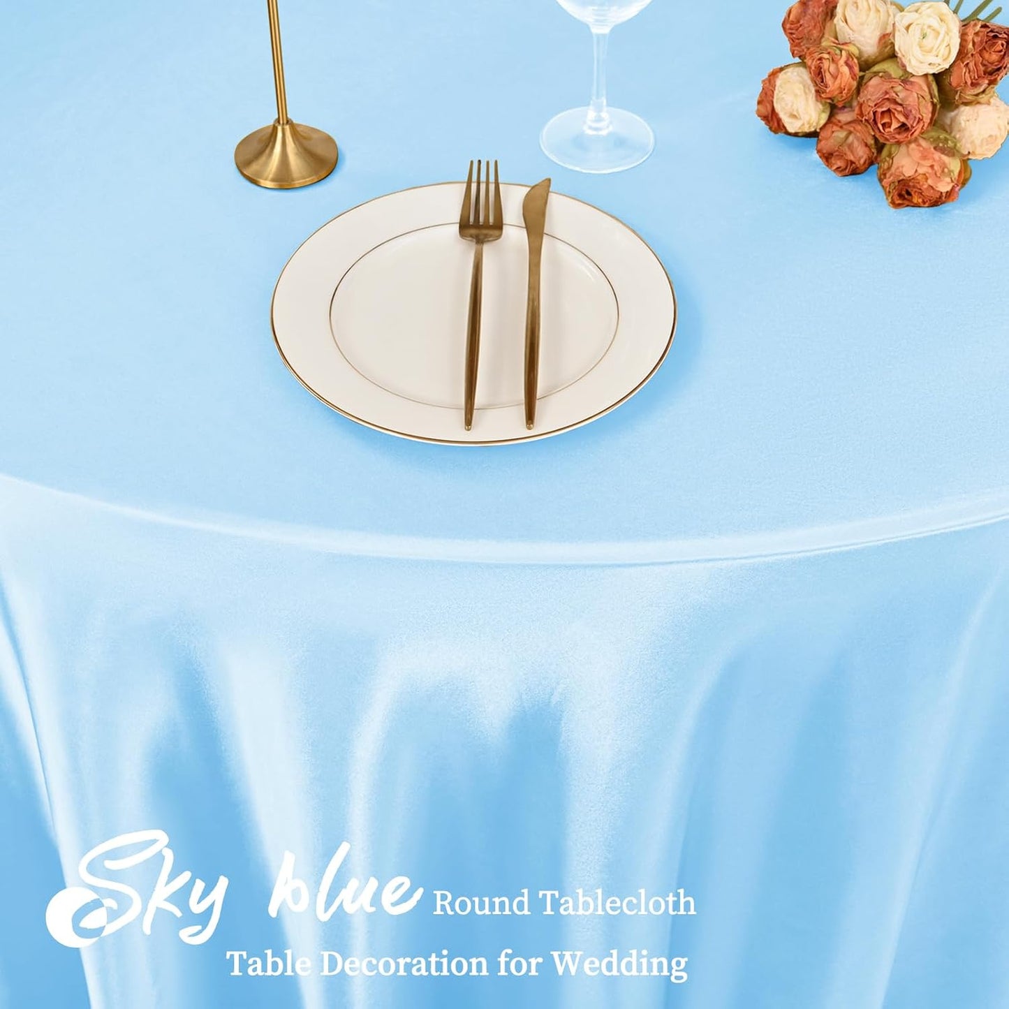 fani 12 Pack 120 Inch Light Blue Satin Tablecloth - Silky Round Tablecloth Overlay Smooth Fabric Table Cover, Bright Table Decoration for Wedding Party Banquet Events Restaurant Kitchen Dining