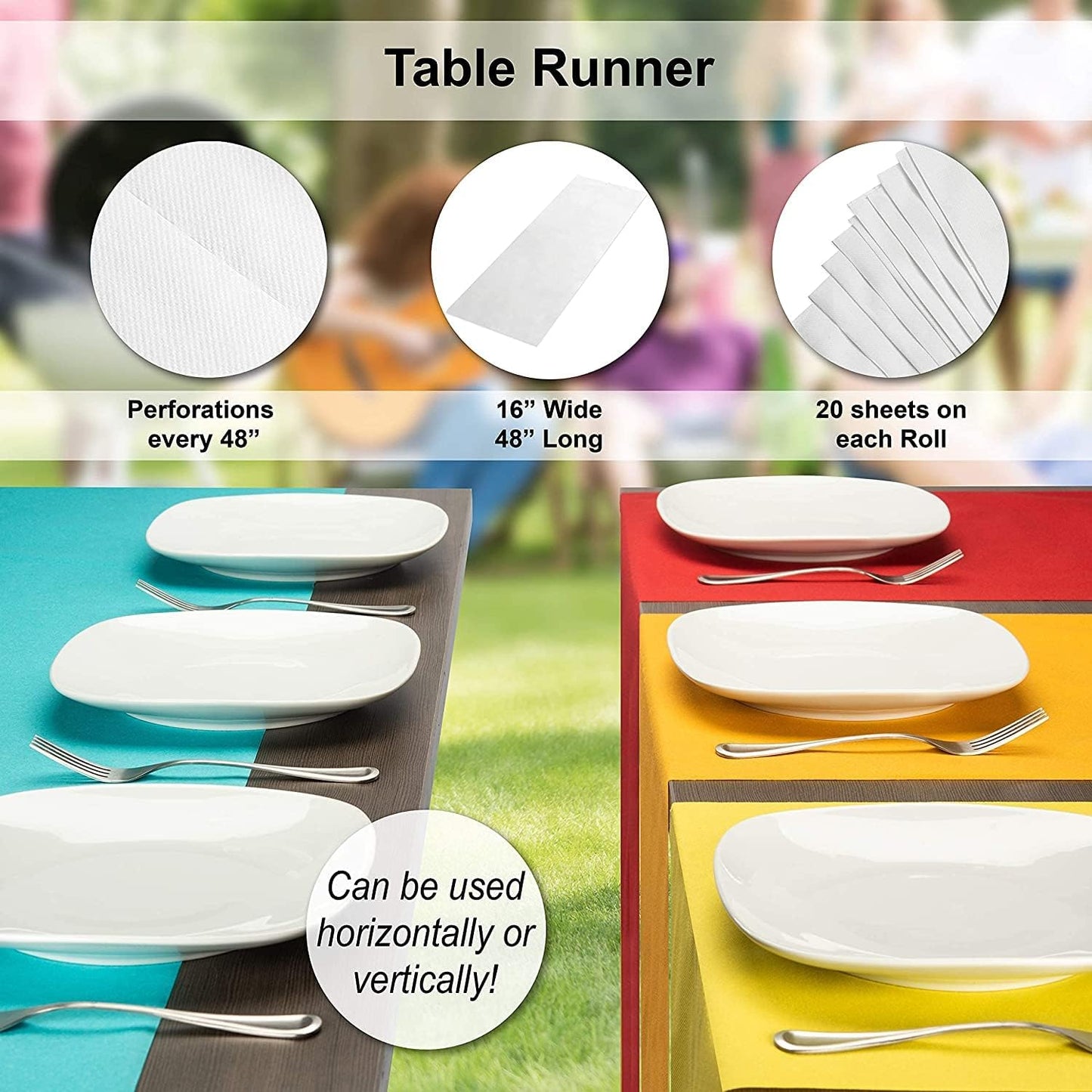 American Homestead Paper Table Runner Roll - 78 ft. Disposable Linen-Like Table Cover Roll - 20 Perforated Table Runners (16" x 48") for Parties, Weddings, and Events - Red