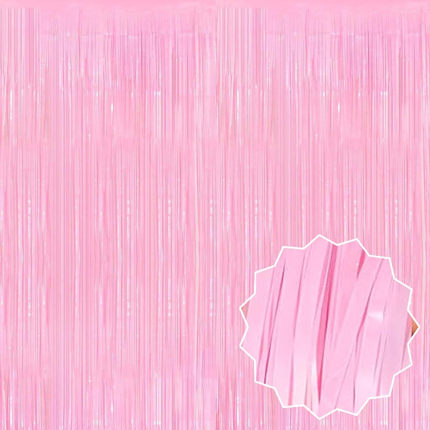 3 Pack Macaron Pink Foil Fringe Curtains Backdrop, 3.28 x 9.8 Ft Metallic Streamers Tinsel Curtains Background for Photo Booth, Birthday, Halloween, Christmas, New Year Party Decorations