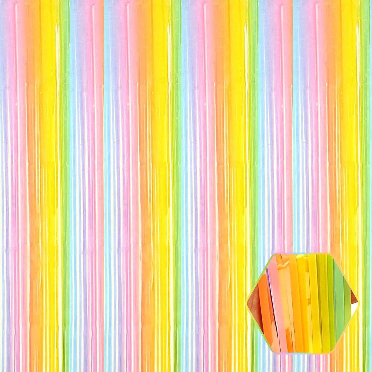 3 Pack Rainbow A Foil Fringe Curtain Backdrop, 3.28Ft x 8.2Ft Metallic Tinsel Foil Fringe Streamer Curtains for Photo Booth, Christmas Day, Thanksgiving, Wedding, New Year Party Decorations