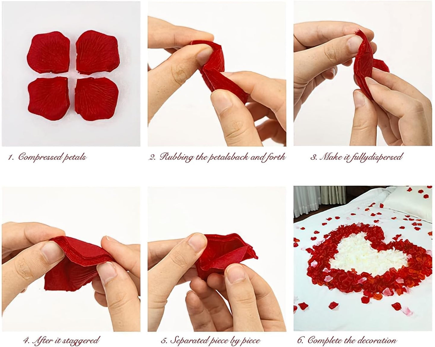 1000Pieces Rose Petals, Artificial Flower Petals Fake Rose Petals for Romantic Night,Wedding,Proposal Anniversary Flower Decorations(Dark Red)