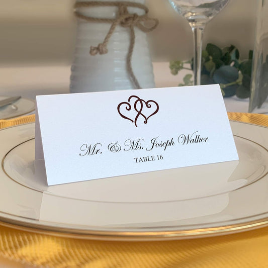 Linked Hearts Place Cards, Chocolate (Choose Color), Set of 25, Pre-cut and Scored - Wedding, Party, Dinner, and Special Events - Made in the USA