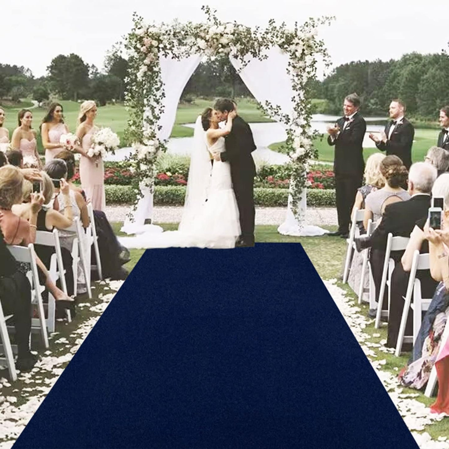 MODFUNS Aisle Runners for Wedddings Navy Blue Aisle Runner Rug 4FTx25FT Velvet Carpet Wedding Runner Bridal Shower Runway Carpet with Carpet Tapes Vintage Wedding Rug Beach Party Decorations