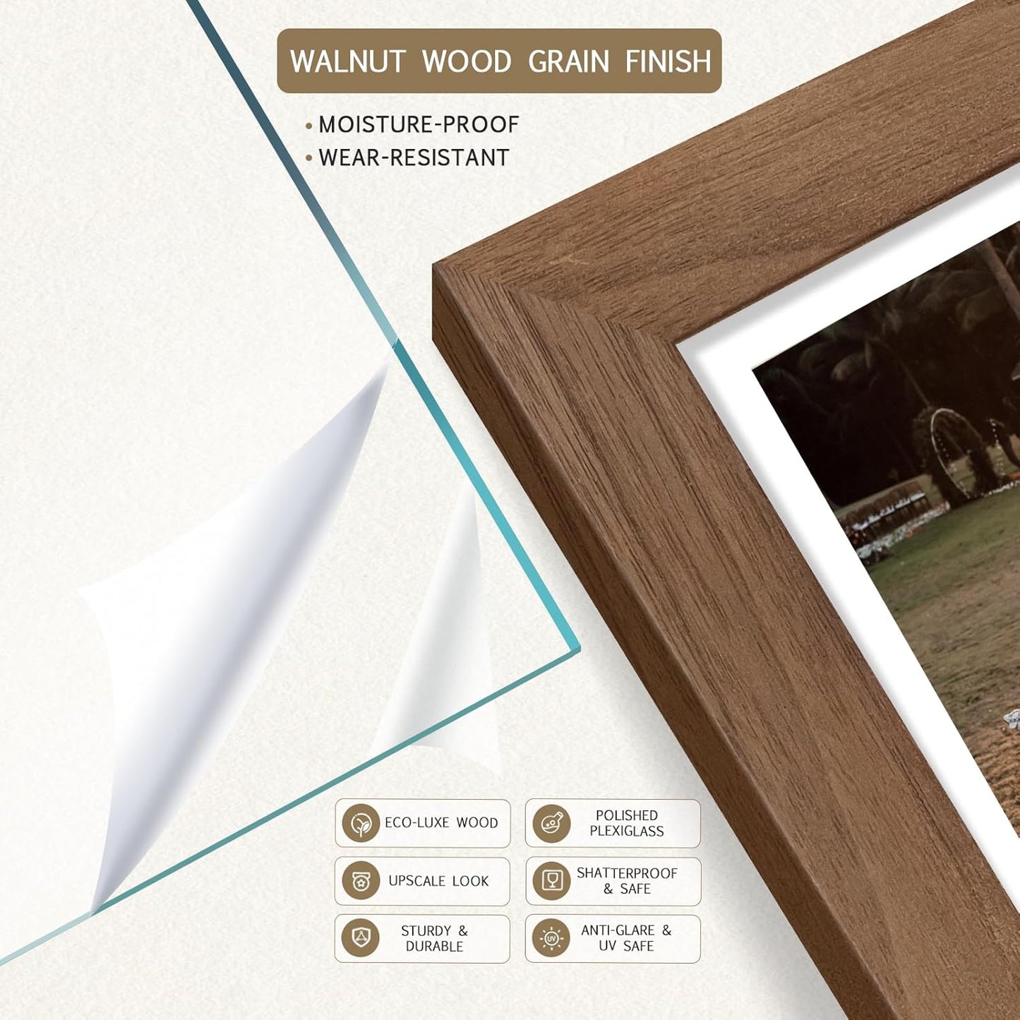20x24 Picture Frame 4 Pack, Brown Walnut Wood Poster Frame, Horizontal and Vertical Display, Wall Hanging