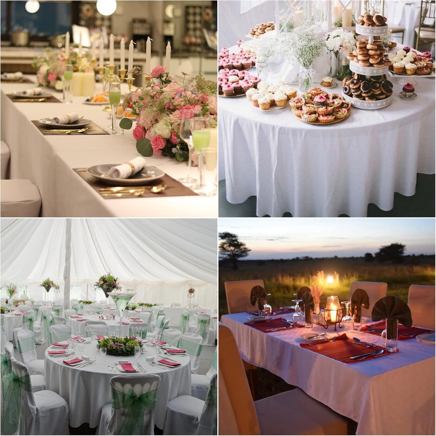 Fokitut 2 Pack Waterproof Round Tablecloth, 132 Inch, Stain Resistant and Wrinkle Polyester Table Cloth, Fabric Table Cover for Kitchen Dining, Wedding, Party, Holiday Dinner-Emerald