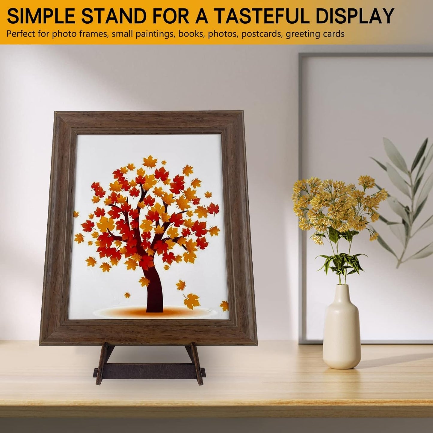 2 Pack 8 Inch Wooden Plate Stands for Display - Plate & Picture Frame Holder for Books, Photos, Plaque, Bowl | Tabletop Decorative Stand