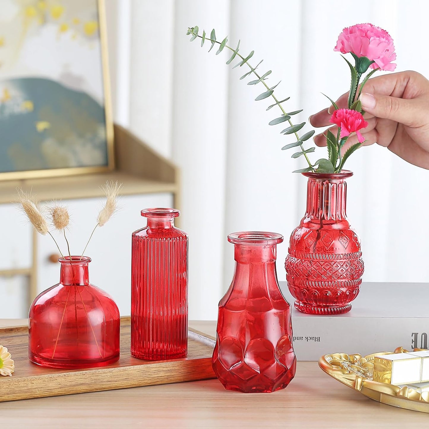 Bud Vases 15 Pcs for Centerpieces Wedding,Flower Vases in Bulk for Rustic Home Decor,Small Vases for Wedding,Mother's Day,Graduation,Christmas,Birthday Party,Valentine's Day(Wine)