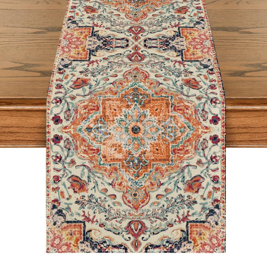 Artoid Mode Boho Bohemia Style Orange Table Runner, Country Rustic Farmhouse Magical Fall Kitchen Dining Table Decoration for Home Party Decor 13x120 Inch