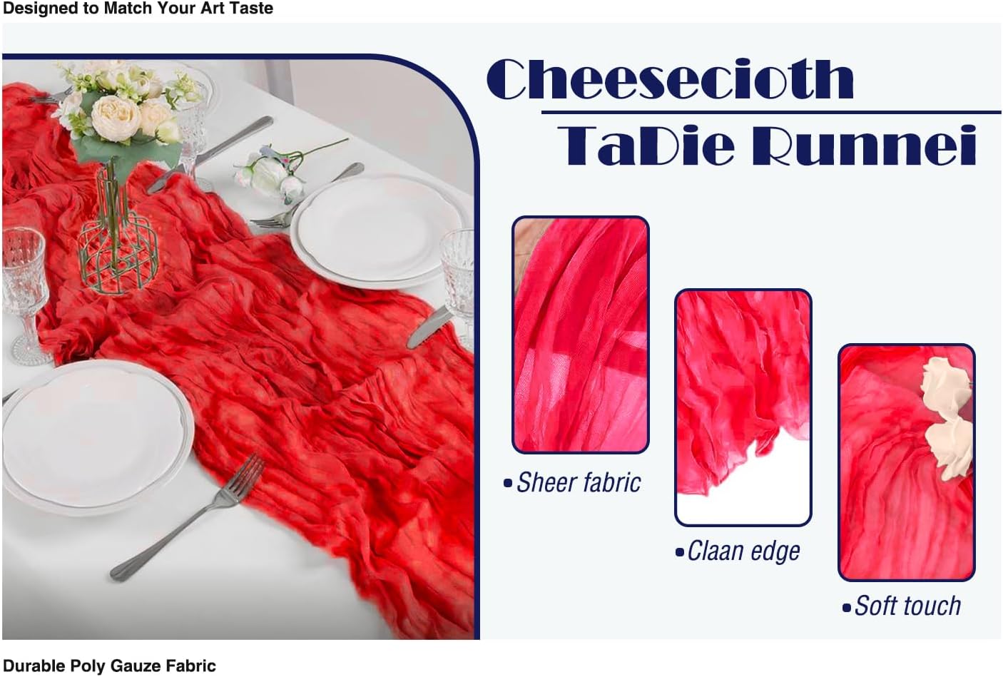 12 Pack Red 10 Ft Cheesecloth Table Runner 20x120 Inch Boho Wrinkled Sheer Romantic Gauze Decor for Wedding, Bridal Shower, Birthday Party