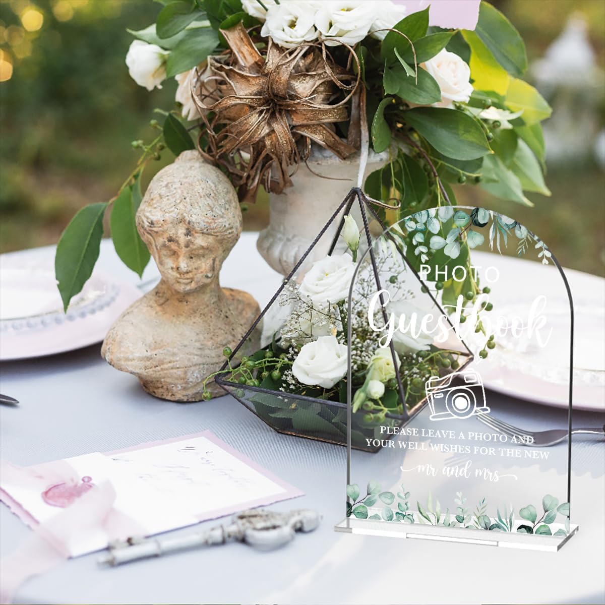 Acrylic Wedding Sign Photo Guestbook Signs for Ceremony Modern Calligraphy Arch Acrylic Table Top Signs for Wedding Reception and Event Party Table Decor (Eucalyptus Leaves)