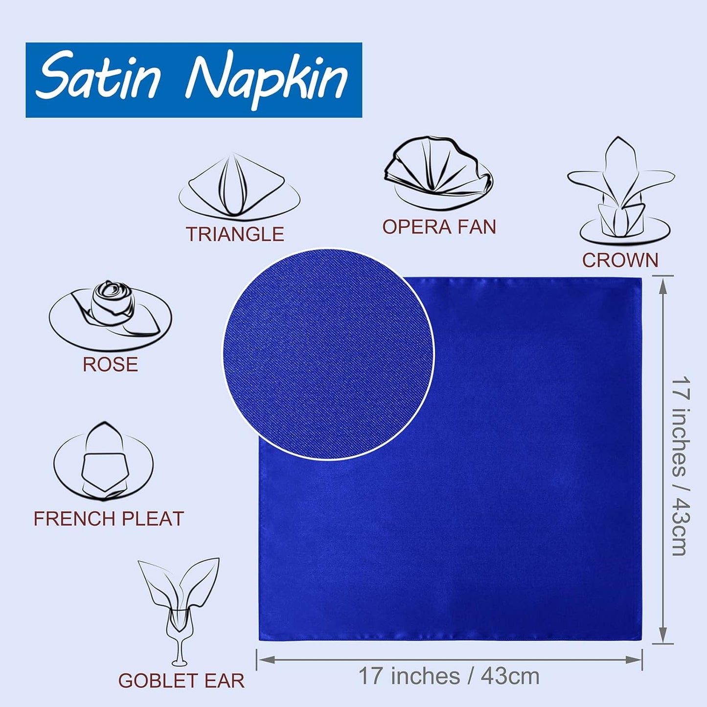 Horbaunal 30 Pack Royal Blue Satin Napkins 17 x 17 Inch, Square Soft Table Dinner Napkins, Silky Cloth Napkins Table Decoration for Weddings Banquets Parties