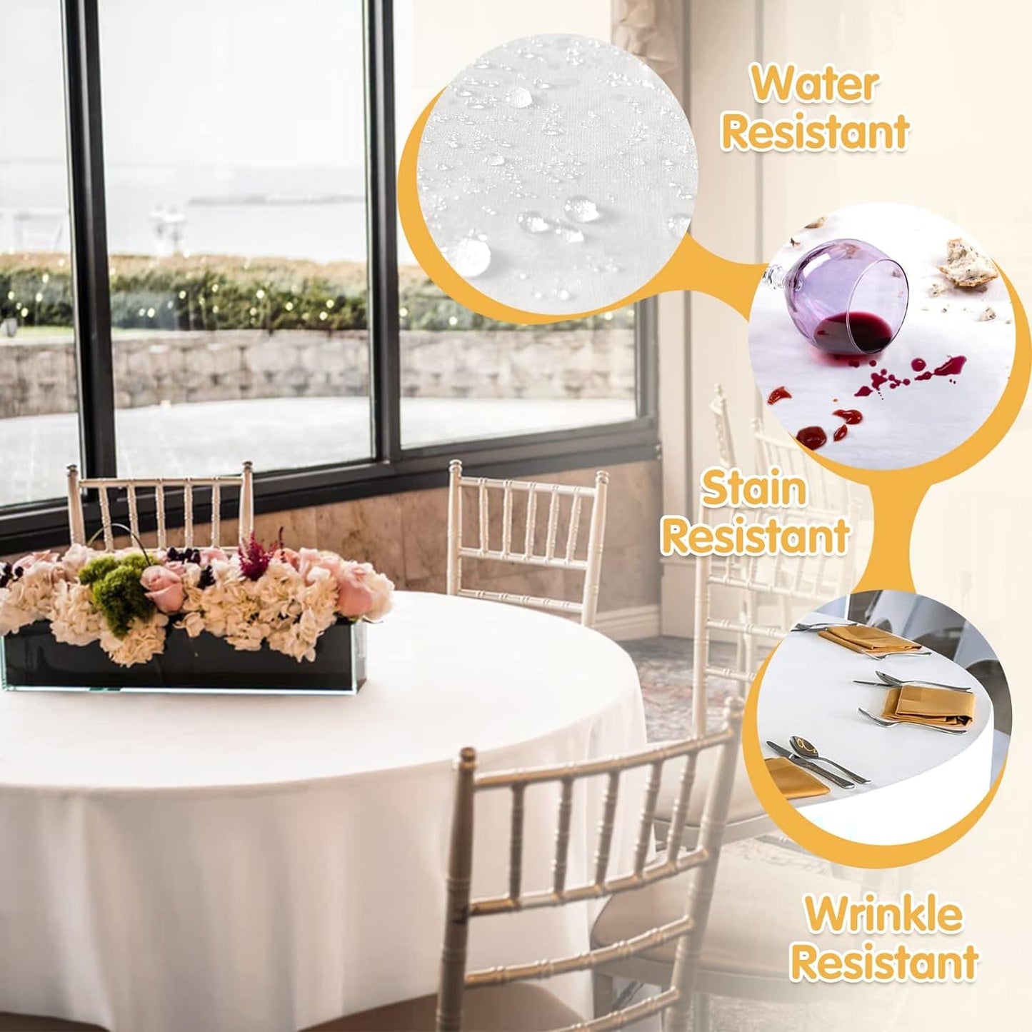 BRILLMAX 6 Pack White Round Tablecloths 108 Inch - Circle Bulk Linen Polyester Fabric Washable Table Cloth Cover for Wedding Reception Banquet Birthday Party Buffet Restaurant