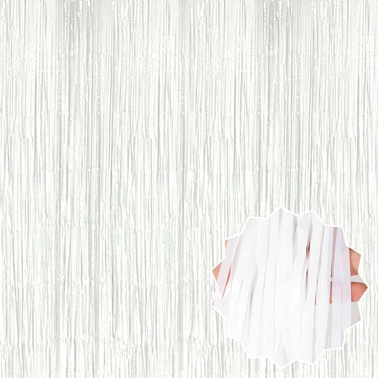 3 Pack Macaron White Foil Fringe Curtains Backdrop, 3.28 x 9.8 Ft Metallic Streamers Tinsel Curtains Background for Photo Booth, Birthday, Halloween, Christmas, New Year Party Decorations