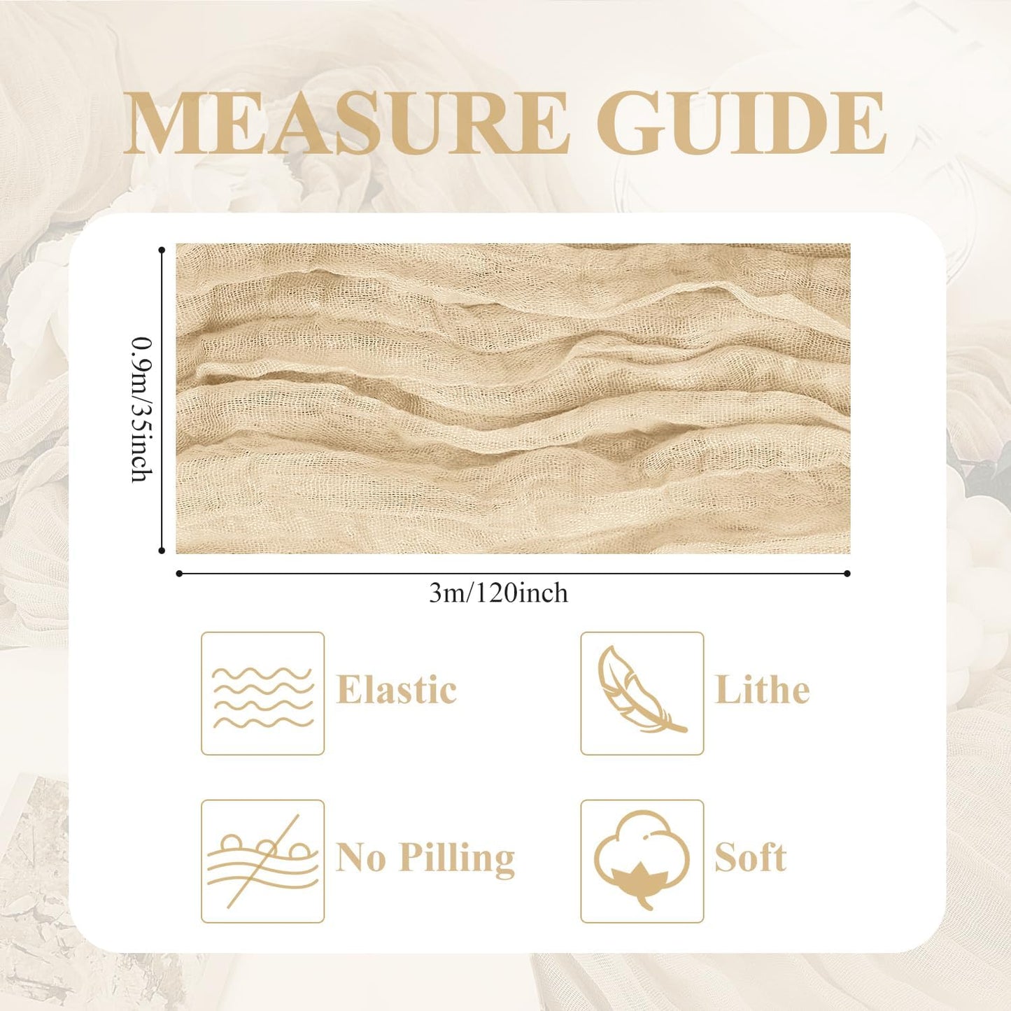 Asee'm 6pcs Cheesecloth Table Runner 120 Inches Long Sand Boho Gauze Cheese Cloth Runner 10FT Rustic Sheer Table Runners for Christmas Wedding Party Baby Shower Spring Easter Decoration