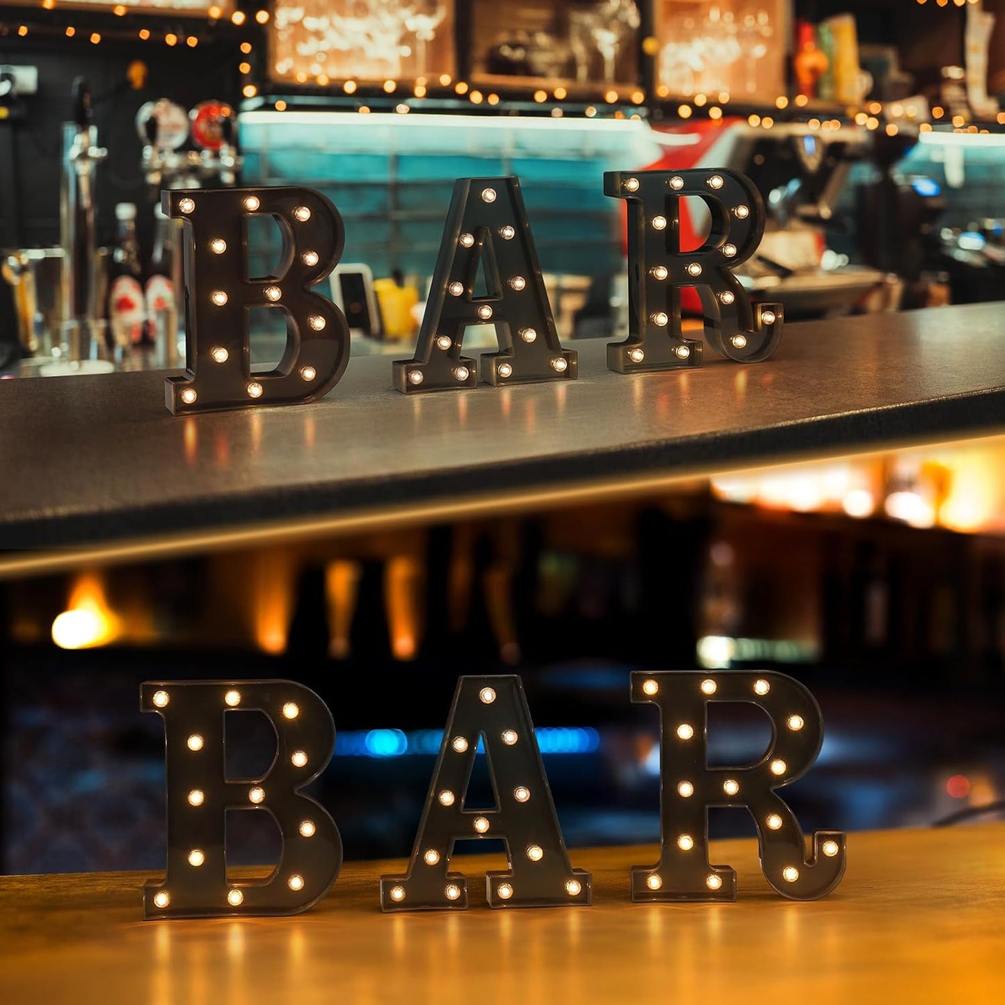 Foaky Black LED Letter Lights for Room Decor - Bedroom Wall Decor, Alphabet Lights for Home, Wedding, Party - Battery Operated （E）