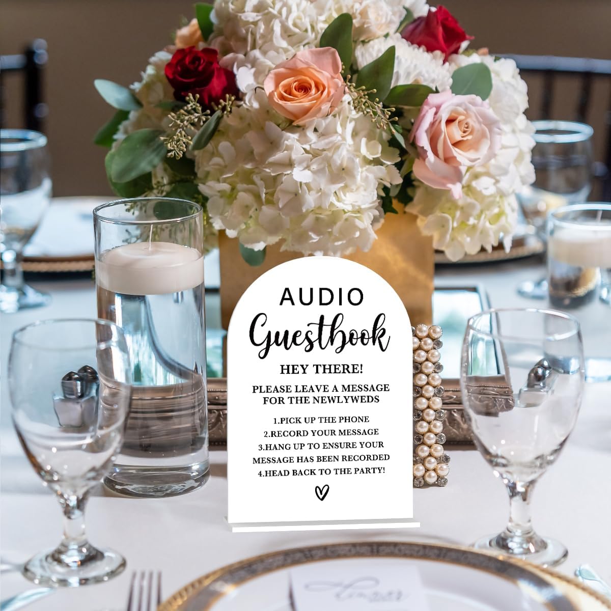 Acrylic Wedding Sign, Bridal Shower Decorations, Audio Guestbook Sign for Ceremony, Modern Font Table Signs, Acrylic Table Top Signs for Wedding Reception Engagement Parties and Event Party (White)