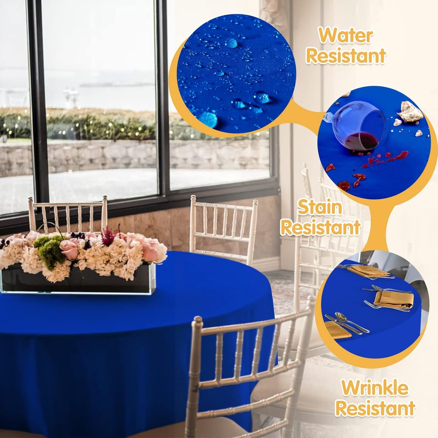 BRILLMAX 4 Pack Royal Blue Round Tablecloths 120 Inch - Circle Bulk Linen Polyester Fabric Washable Table Cloth Cover for Wedding Reception Banquet Birthday Party Buffet Restaurant