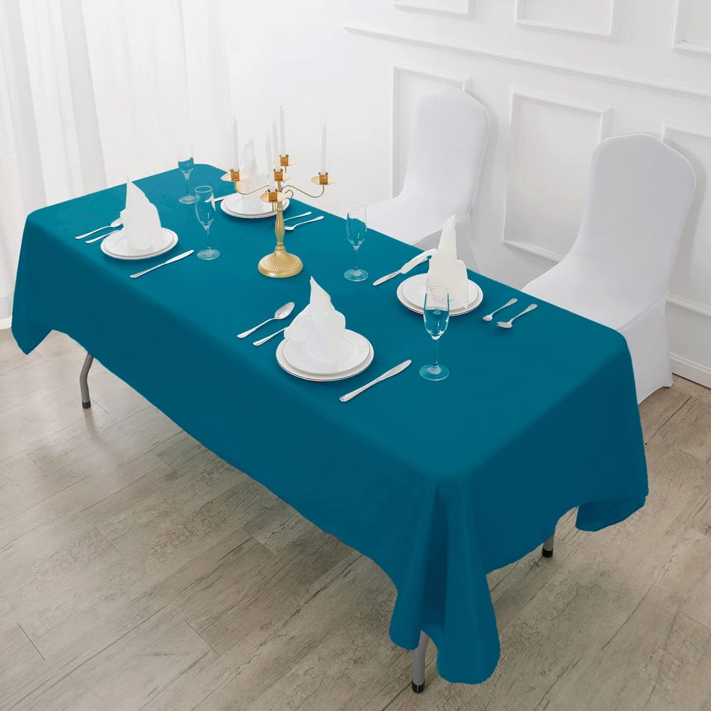 Fokitut 2 Pack Waterproof Rectangle Tablecloth, 60x102 Inch, Stain Resistant and Wrinkle Polyester Table Cloth, Fabric Table Cover for Kitchen Dining, Wedding, Party, Holiday Dinner-Caribbean Blue