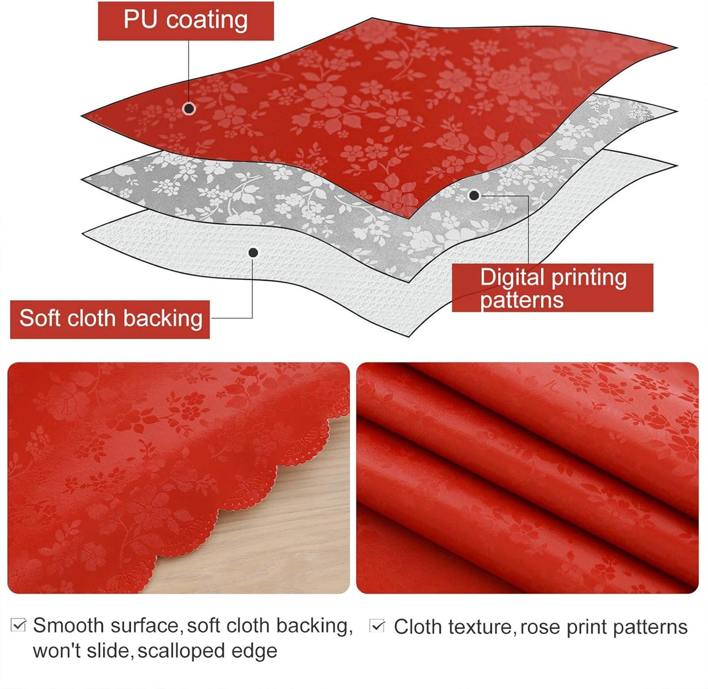 Smiry Round Table Cloth, Waterproof Heavy Duty Vinyl Tablecloths, Wipeable Washable Table Cover for Kitchen and Dining Room (Red, 60" Round)