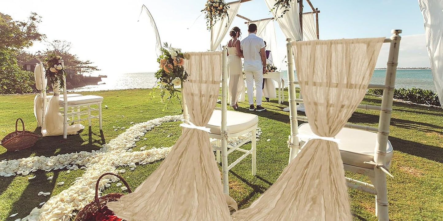 50 PCS Cheesecloth Chair Sashes, Bows Designed ChairSashes, 15.7x108 inch Chair Sashes for Aisle Decorations Universal Chairs Cover Decoration for Wedding Reception Party Banquet (Beige)