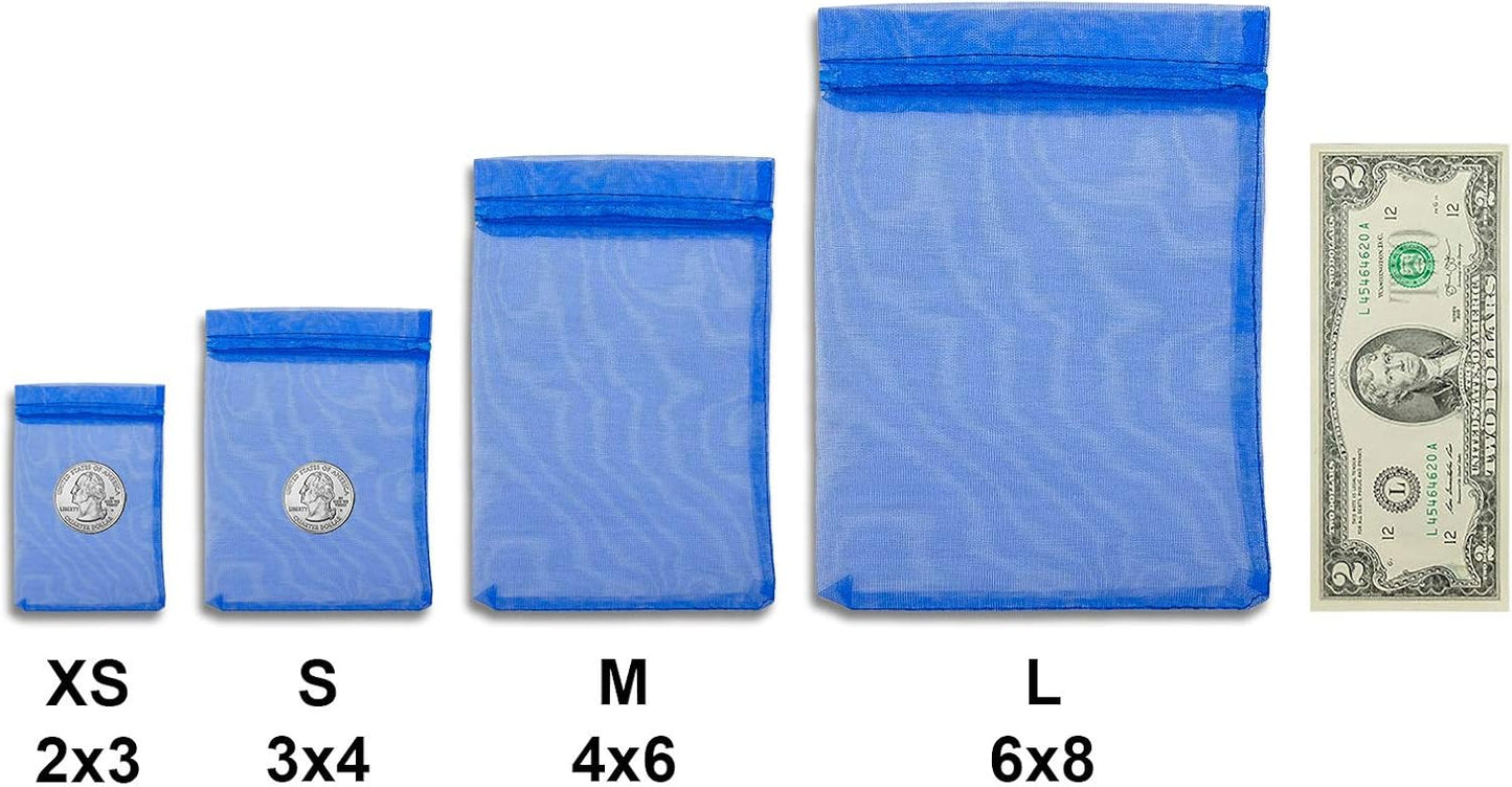 TheDisplayGuys 100-Pack 3x4 Royal Blue Sheer Organza Gift Bags with Drawstring, Jewelry Candy Treat Wedding Party Favors Mesh Pouch