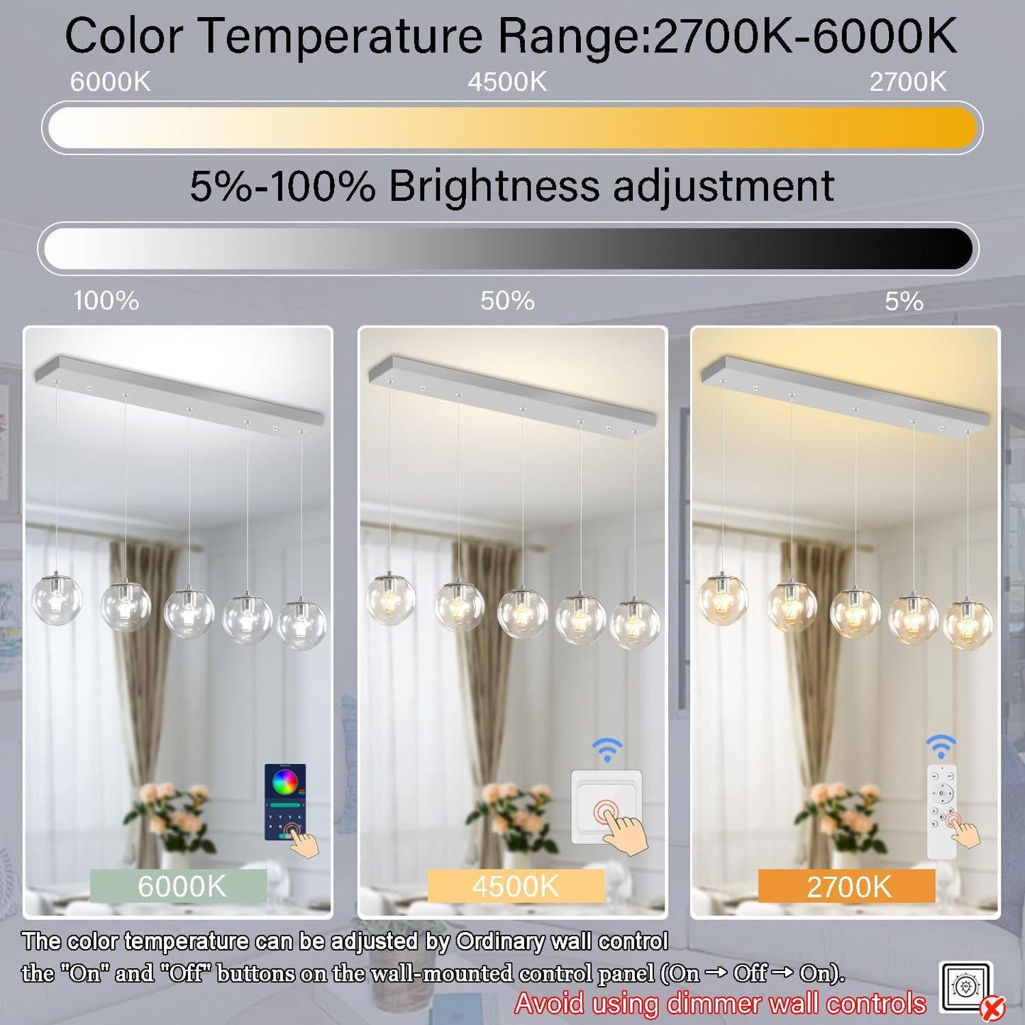 5-Lights Modern Rectangle Chandelier Globe Pendant Light,Chrome Linear Globe Chandeliers for Dining Room and Kitchen Island