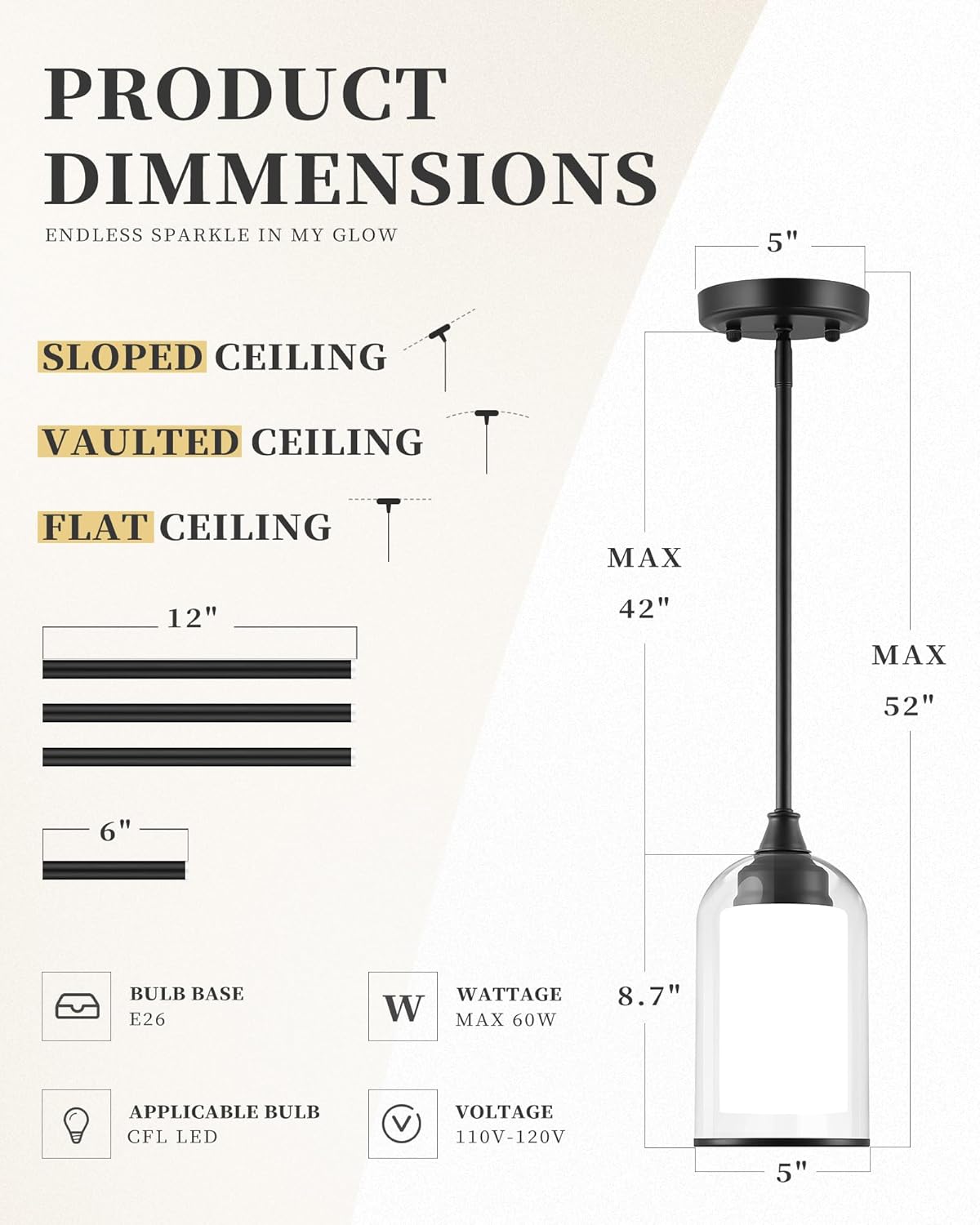 LIROUVET 2 Pack Pendant Lights Kitchen Island, Dual Glass Pendant Lights, Black Hanging Lamp with Clear and Milk Glass, Industrial Pendant Light Fixtures for Dining Room PL02BK-2PK