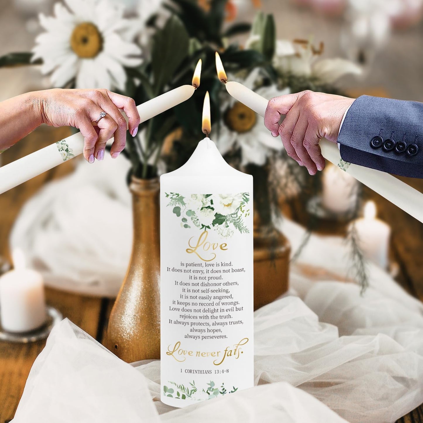 Extrogif Unity Wedding Candles Ceremony Set - 3 Floral Candles Set with Gold Holders, Elegant Wedding Decorations for Ceremony, Religious Bible Verse - Gifts for Couples 2025