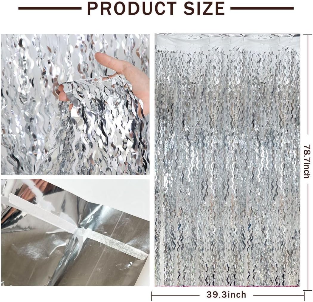 Silver Streamers Photo Backdrop Shimmer Wall Backdrop, Christmas Decorations, Bachelorette Party Supplies, Women Birthday Decorations, Engagement Party Decor, Disco Parties Favor, Bridal Shower Decor