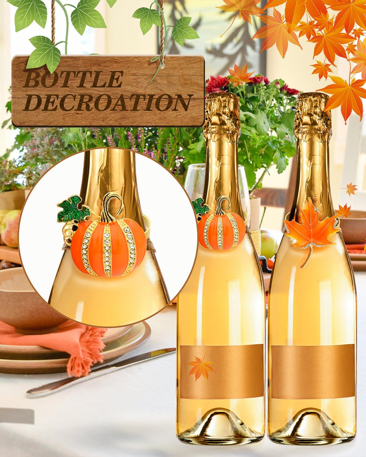 KPOSIYA Fall Napkins Rings, 12 Pcs Thanksgiving Napkin Ring Fall Maple Leaf Napkin Rings and Halloween Pumpkin Napkin Holders for Thanksgiving Table Decorations, Fall Banquet, Holiday Dinner Party