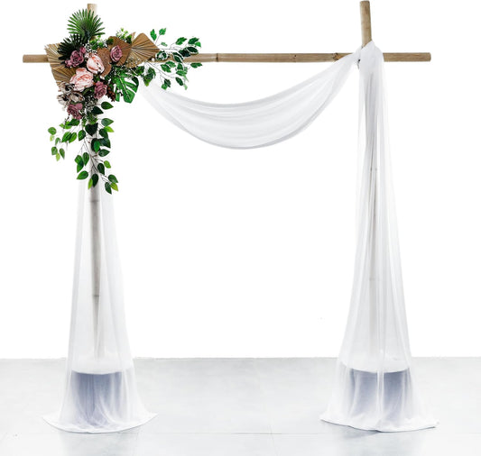 VDS Pack of 1 Panel (30 Inch X 20 Feet) Wedding Arch Draping Fabric Sheer Chiffon Fabric Drapery for Wedding Ceremony Reception Swag Backdrop Canopy Chuppah ARBO Altars Decoration (White)