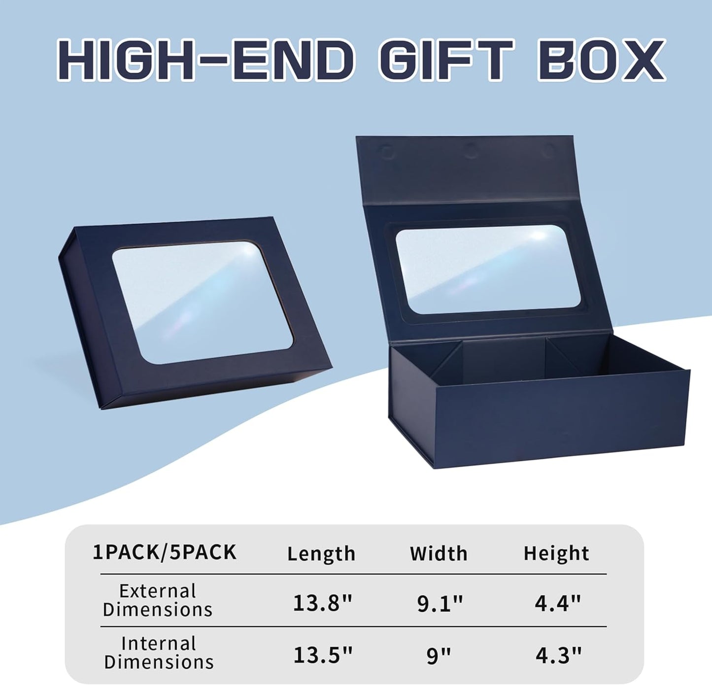 TIACABO Blue Large Gift Box with Window, 13.5"x9"x4.3" Bridesmaid Boxe for Gifts Giving,Birthday Gift Boxes with Magnetic,Closure Lid Gifts Box for Presents,Cute Boxe,Luxury for Gift Packaging
