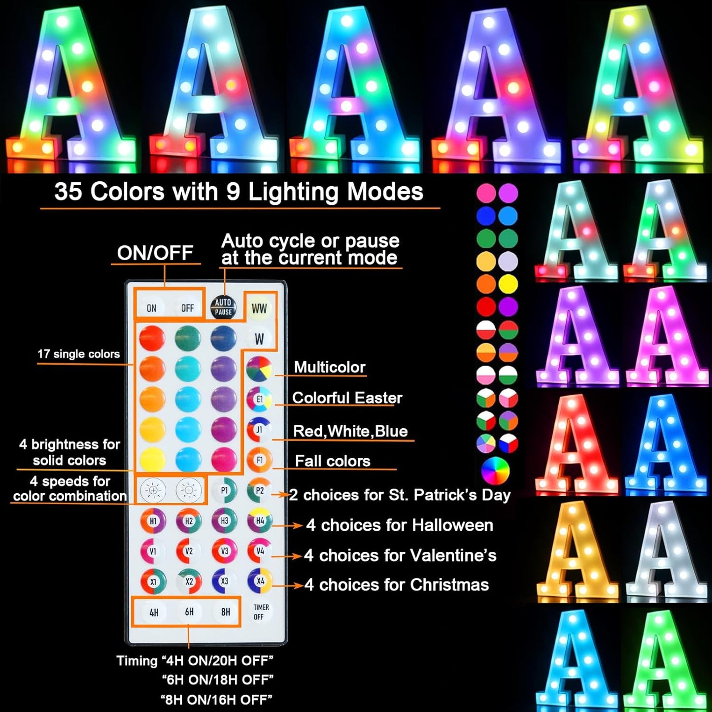 Pooqla Colorful Light Up Letters with Remote, Upgraded 35 Colors LED Marquee Letters, RGB Lighted Letter for Girls Teenager Gift, Birthday, Party, Wedding, Night Light, Room, Bedroom Decor, Letter F