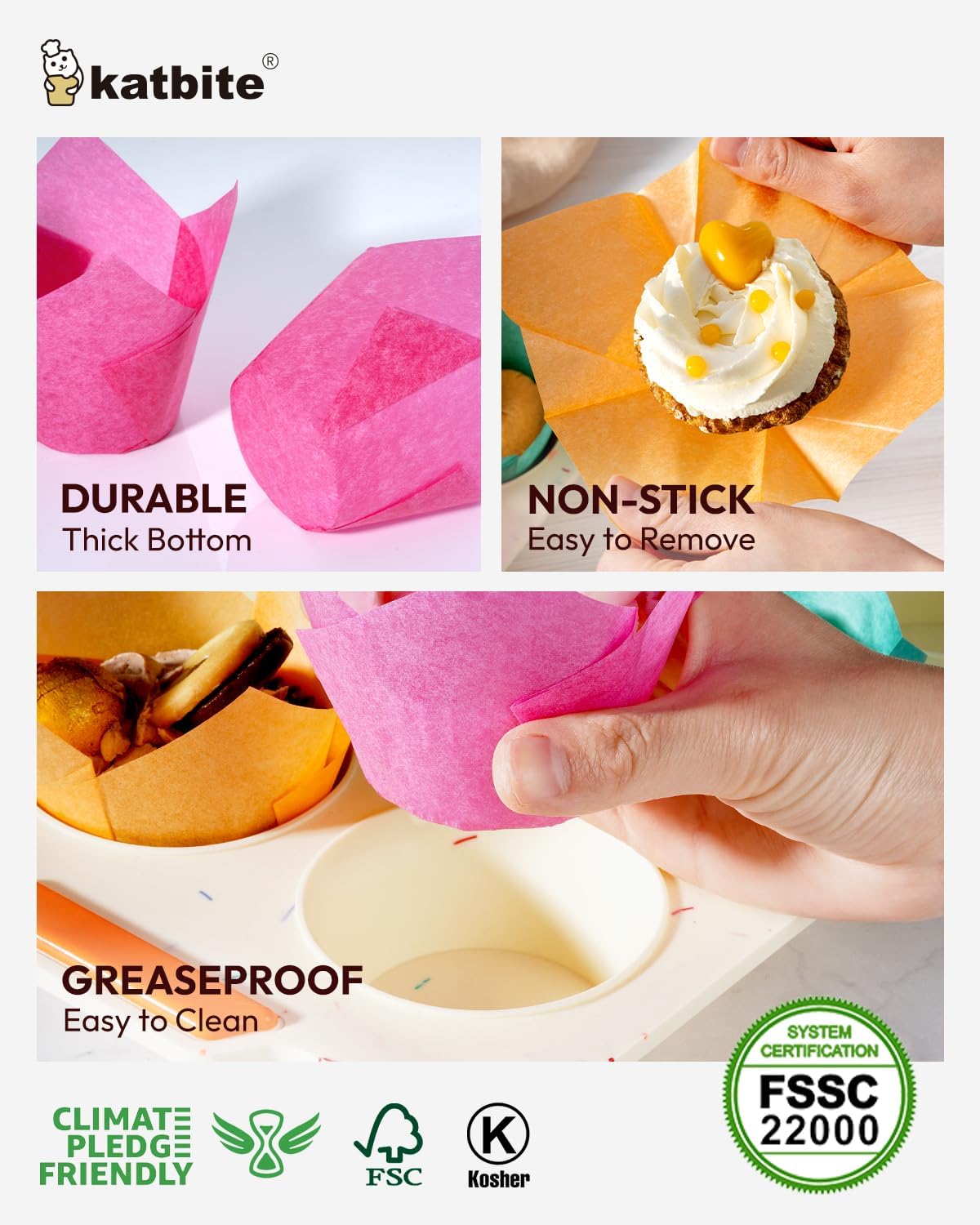 Katbite Tulip Cupcake Liners 200PCS, Muffin Liners Baking Cups, Cupcake Wrapper for Party, Wedding, Birthday