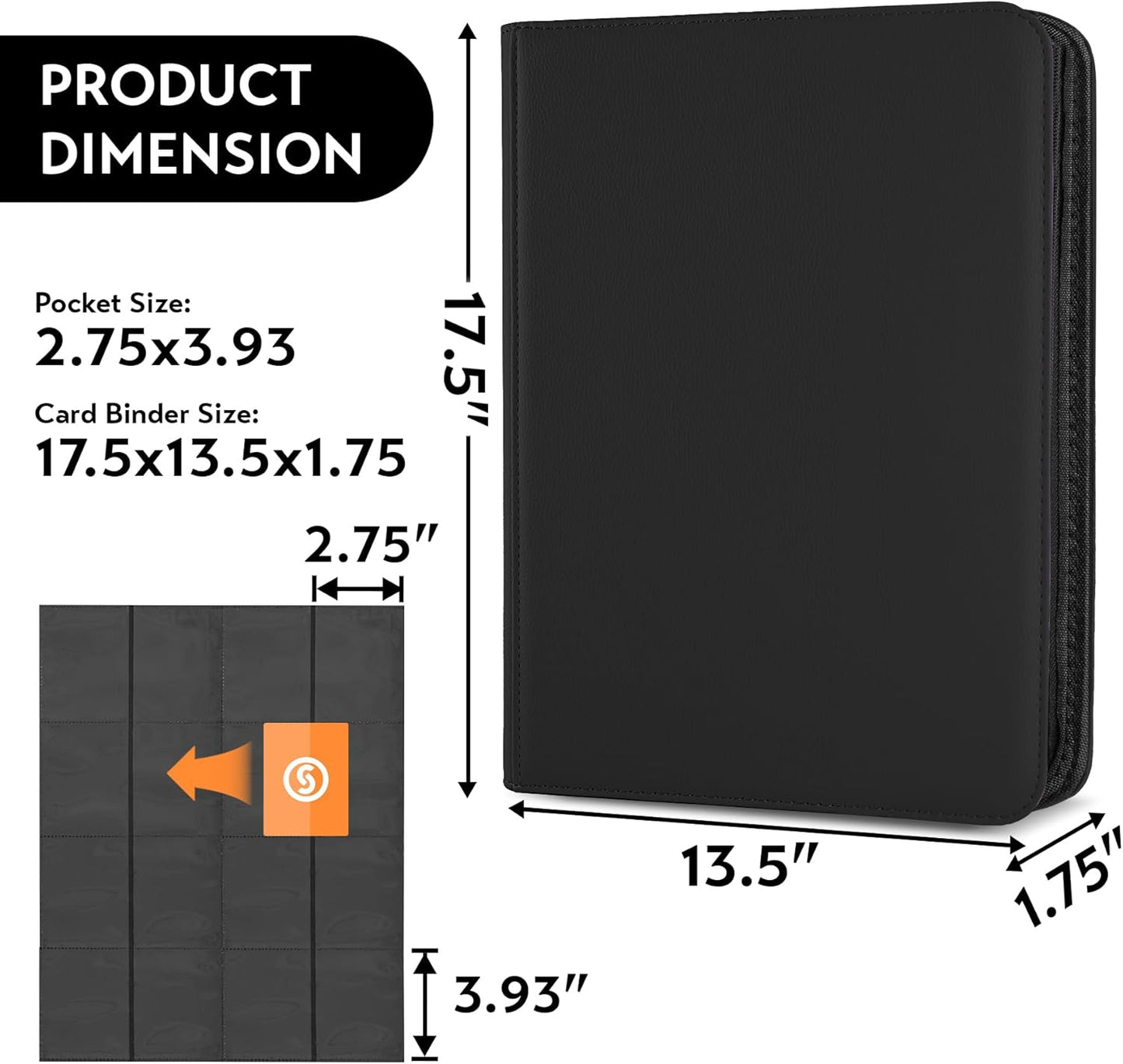 1000+ Pockets Trading Card Binder, Premium 16 Pocket Card Binder, Ringless Side Loading Collection Album Holder Folders for MTG, TCG, Game Cards & Sports Cards (Black)