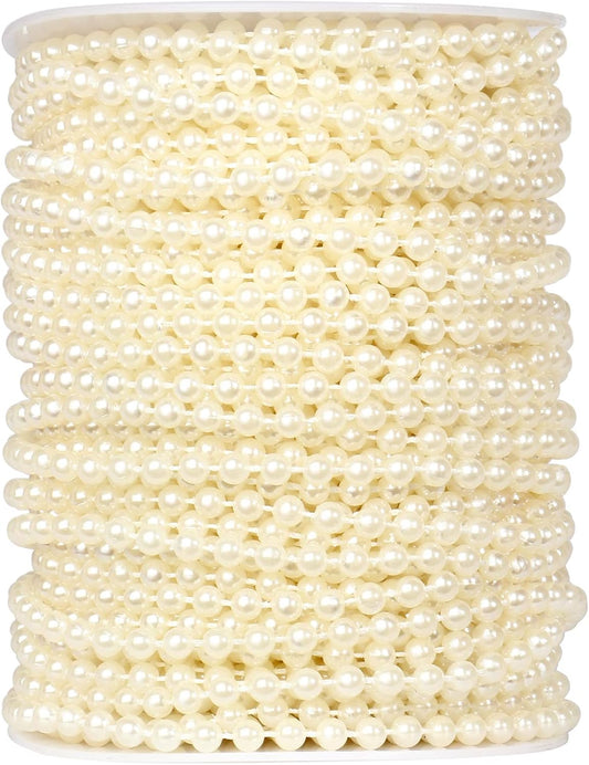 [118Feet] Pearl Beads Garland, 5MM 39Yards Faux Pearl Beads String Roll Bulk for DIY Craft Wedding Party Christmas Tree Decoration