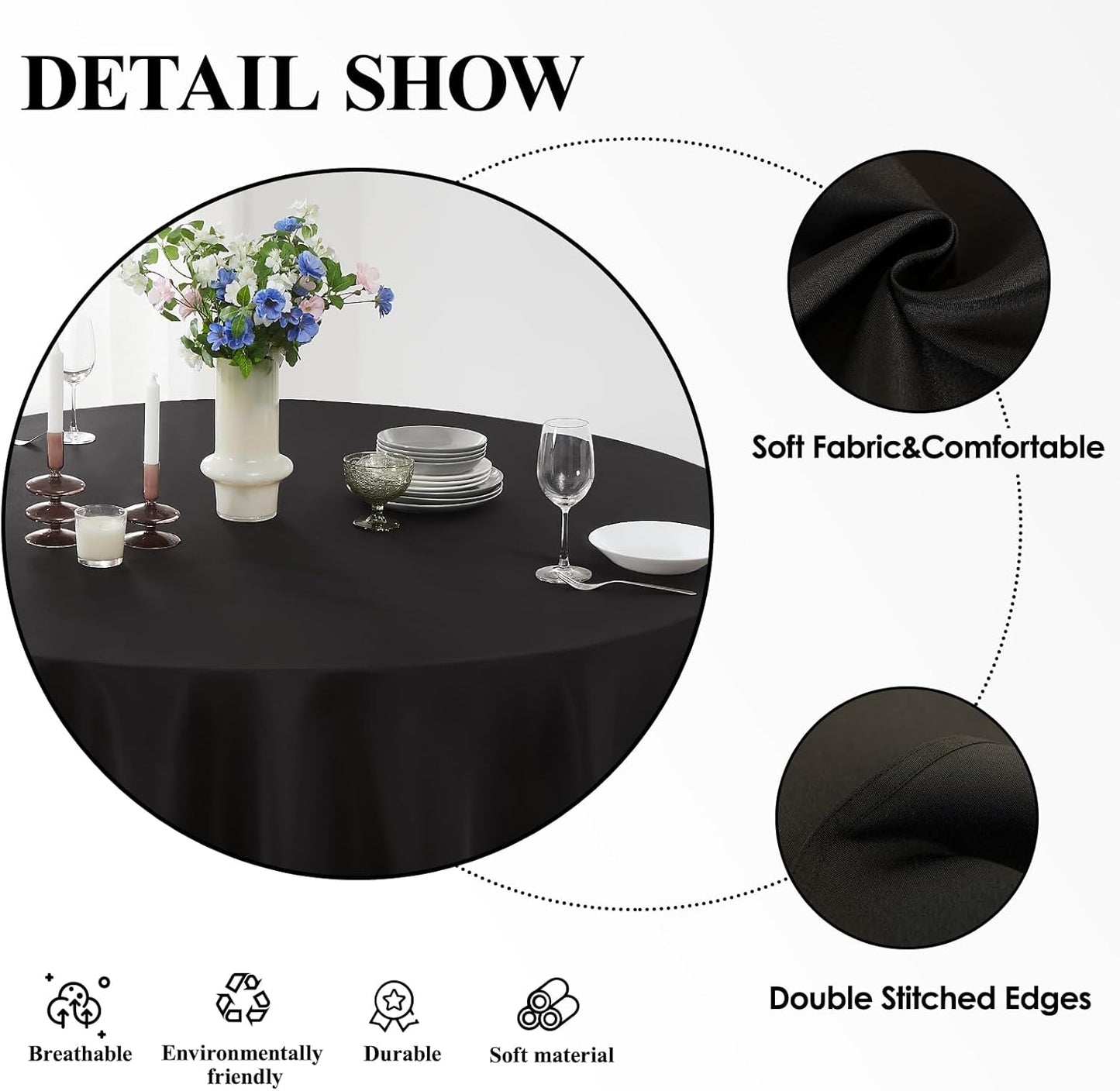 Round Tablecloth 8 Pack 90 Inch Black Tablecloths Washable Decorative Linen Polyester Table Clothes Cover for Dining Table Banquets Buffet Parties and Wedding