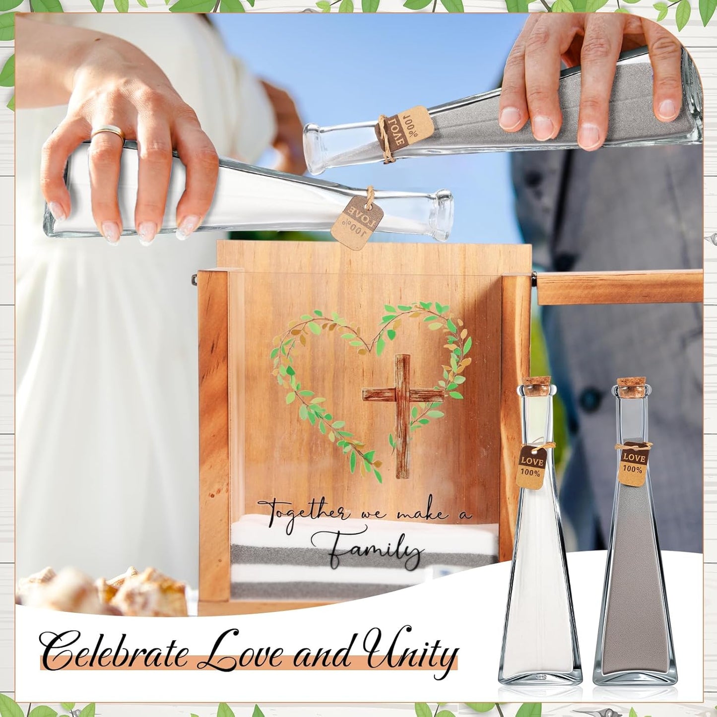 Blosssound Unity Sand for Wedding Ceremony Set Christian Together We Make a Family Unity Sand Ceremony Shadow Box and Vases for Religious Wedding Centerpiece Marriage Bridal Party Supplies