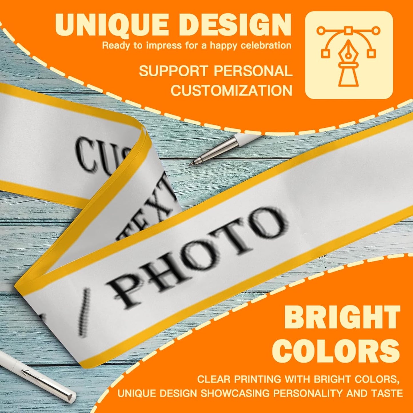 Custom Sash,Personalized Birthday Sash with Text Photo,Customized Bachelorette Sash Quote Sash Bride to Be Sash Color Optional (With decorative edge, Light Sliver)
